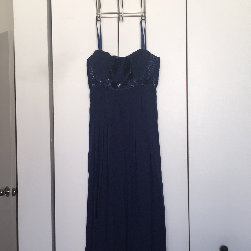 BCBG navy strapless gown SZ 0Petite